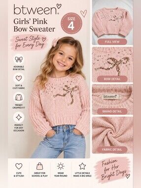 Btween girls size 4 pink bow sweater #07